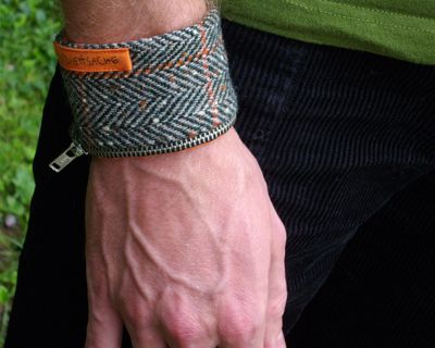 Geldbörse fürs Handgelenk (orange-grün Fischgrät)
